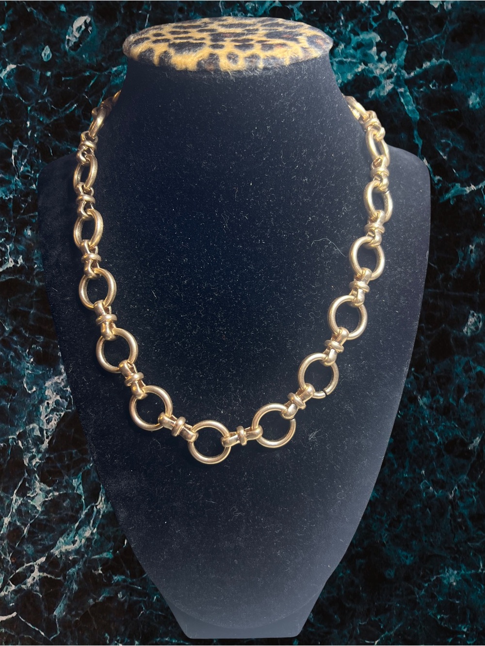 Signed Canvas Gifts Lux Chain T Bar Necklace Antique Gold Tone